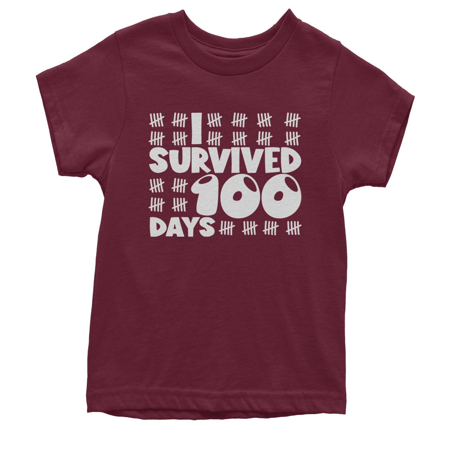 I Survived 100 Days Tally Marks Youth T-shirt Maroon