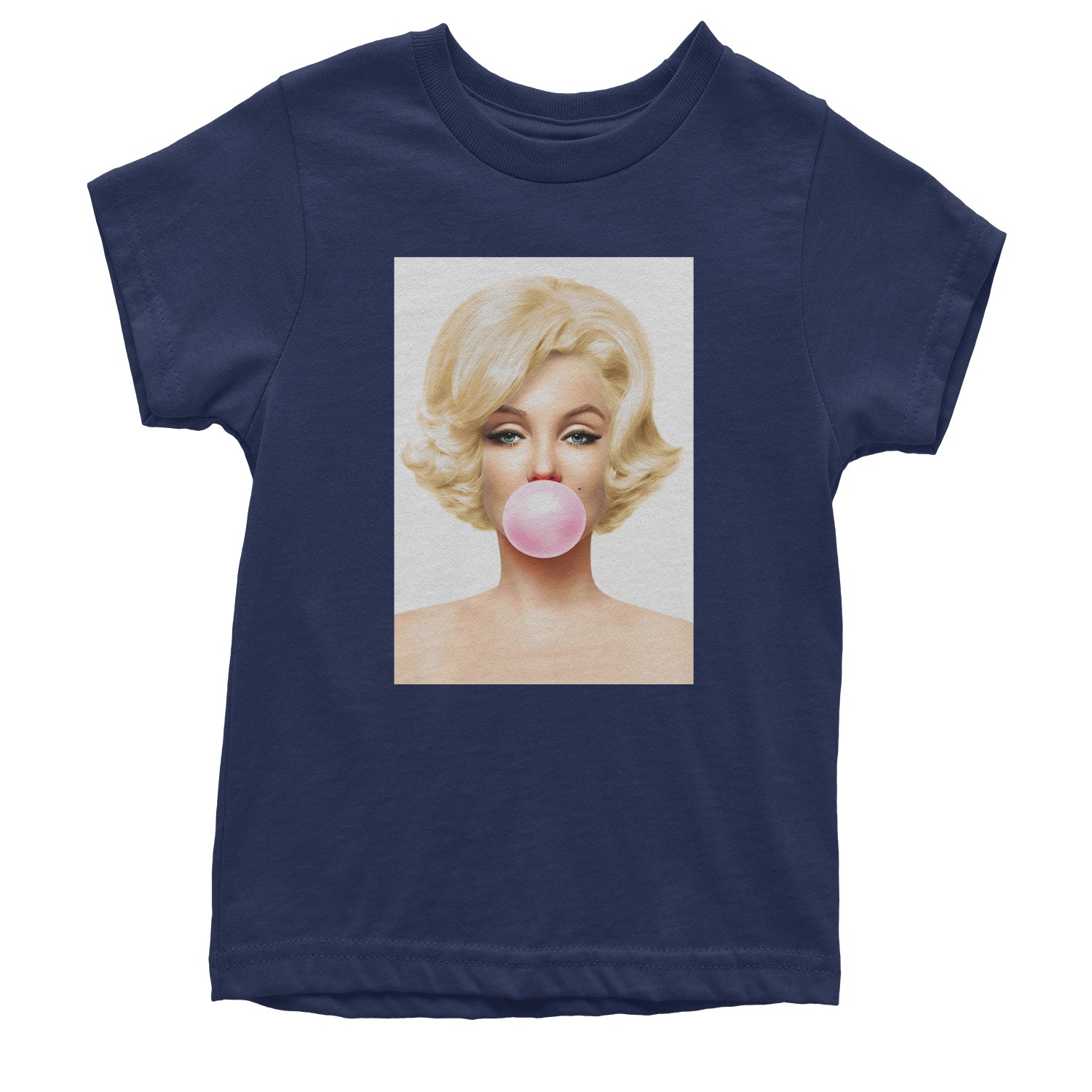 Ms. Monroe Pink Bubble Gum American Icon Youth T-shirt Navy Blue