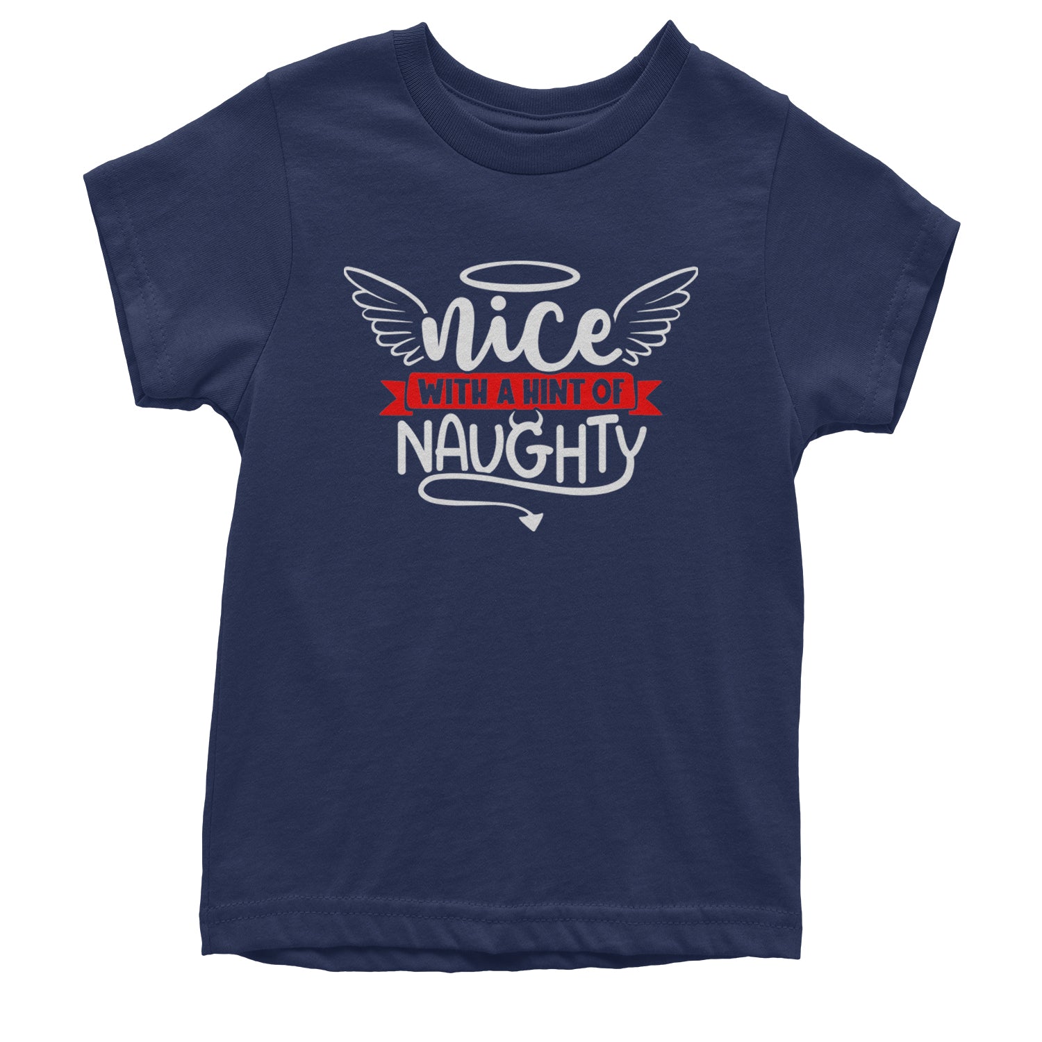 Nice with a Hint of Naughty Christmas Youth T-shirt Navy Blue