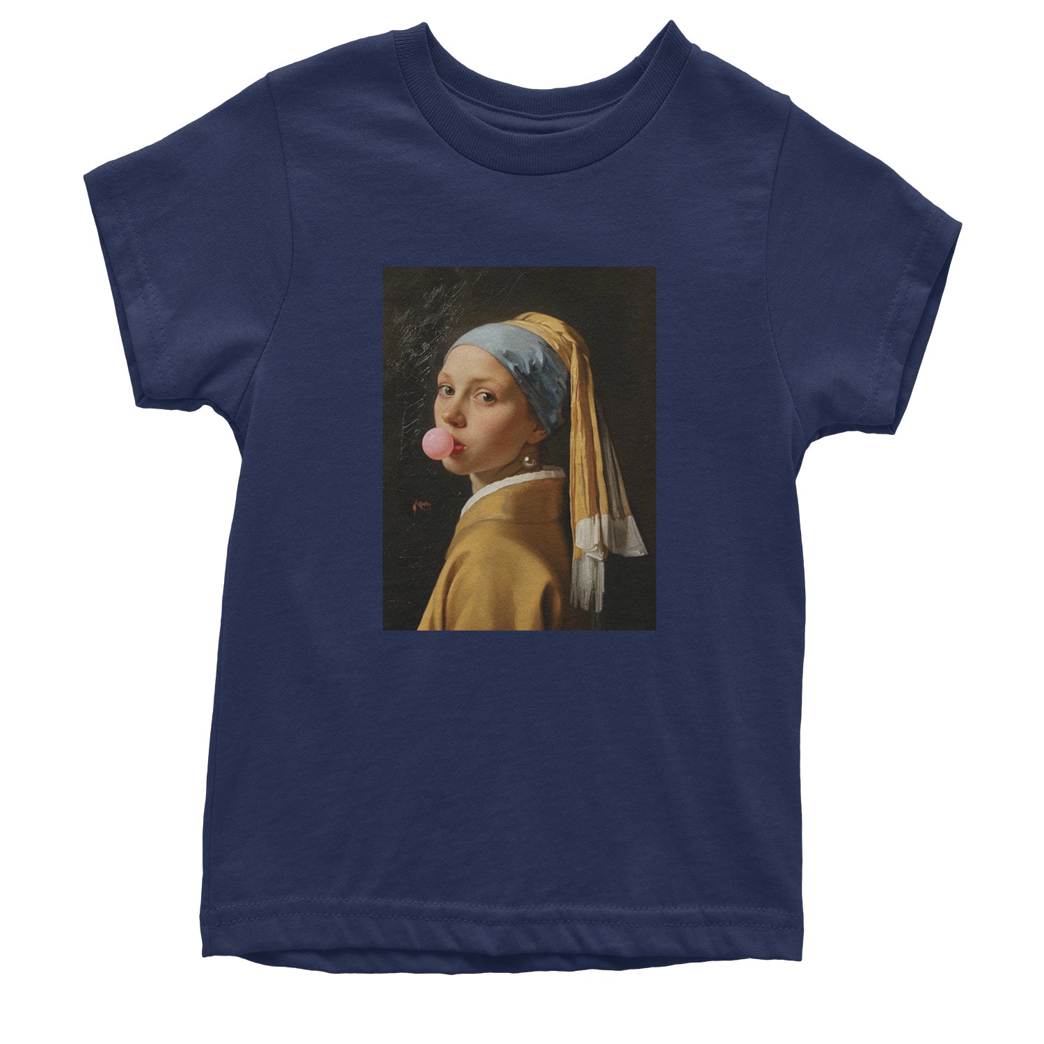 Girl with a Pearl Earring Bubble Gum Contemporary Art Youth T-shirt Navy Blue