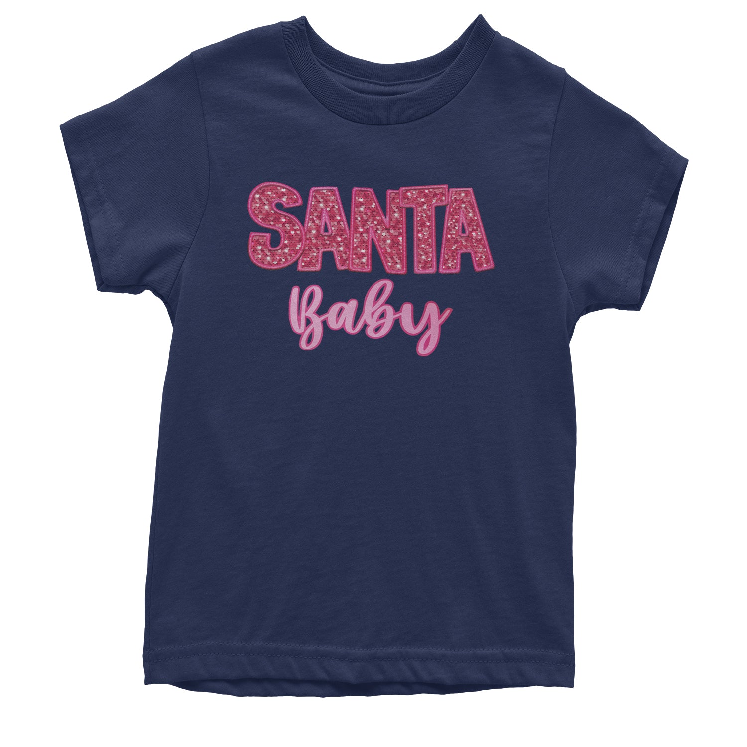 Santa Baby Faux Patch and Sequins Youth T-shirt Navy Blue