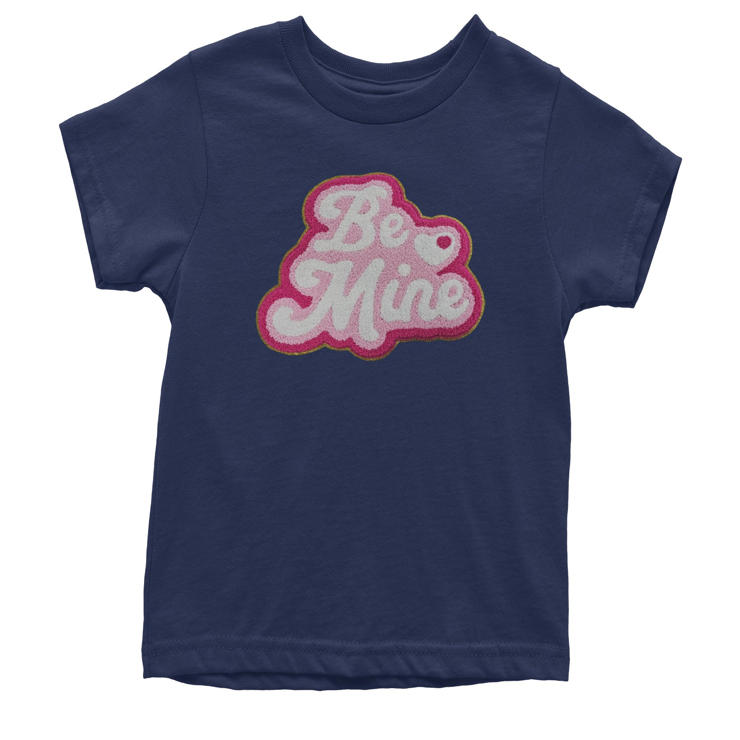 Be Mine Chenille Patch Valentines Days Youth T-shirt Navy Blue