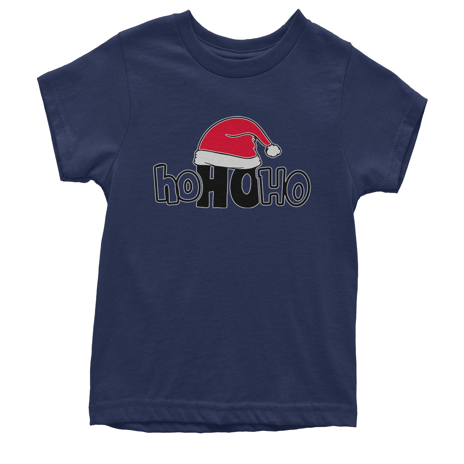 Ho Ho Ho Santa Christmas Hat Youth T-shirt Navy Blue