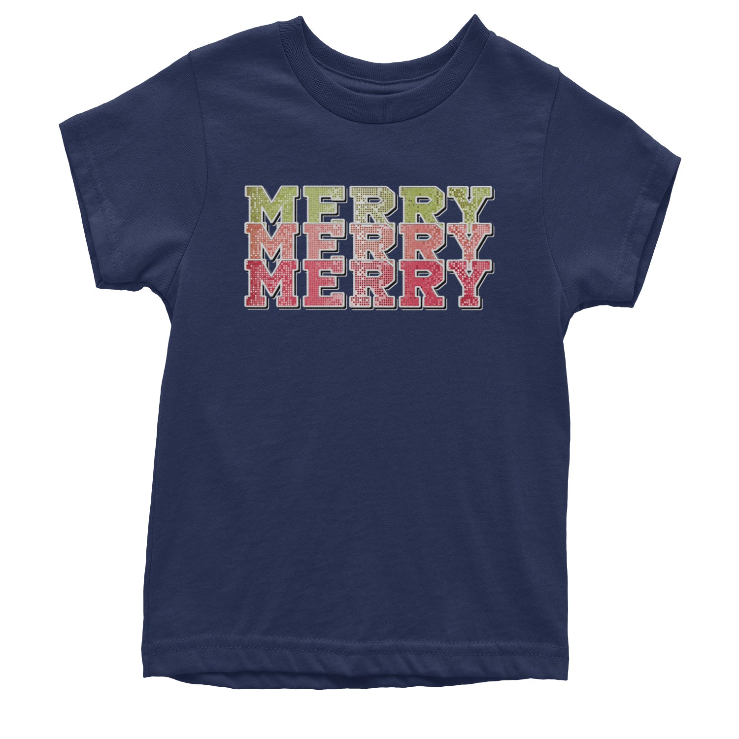 Merry Merry Merry Faux Sequins Youth T-shirt Navy Blue