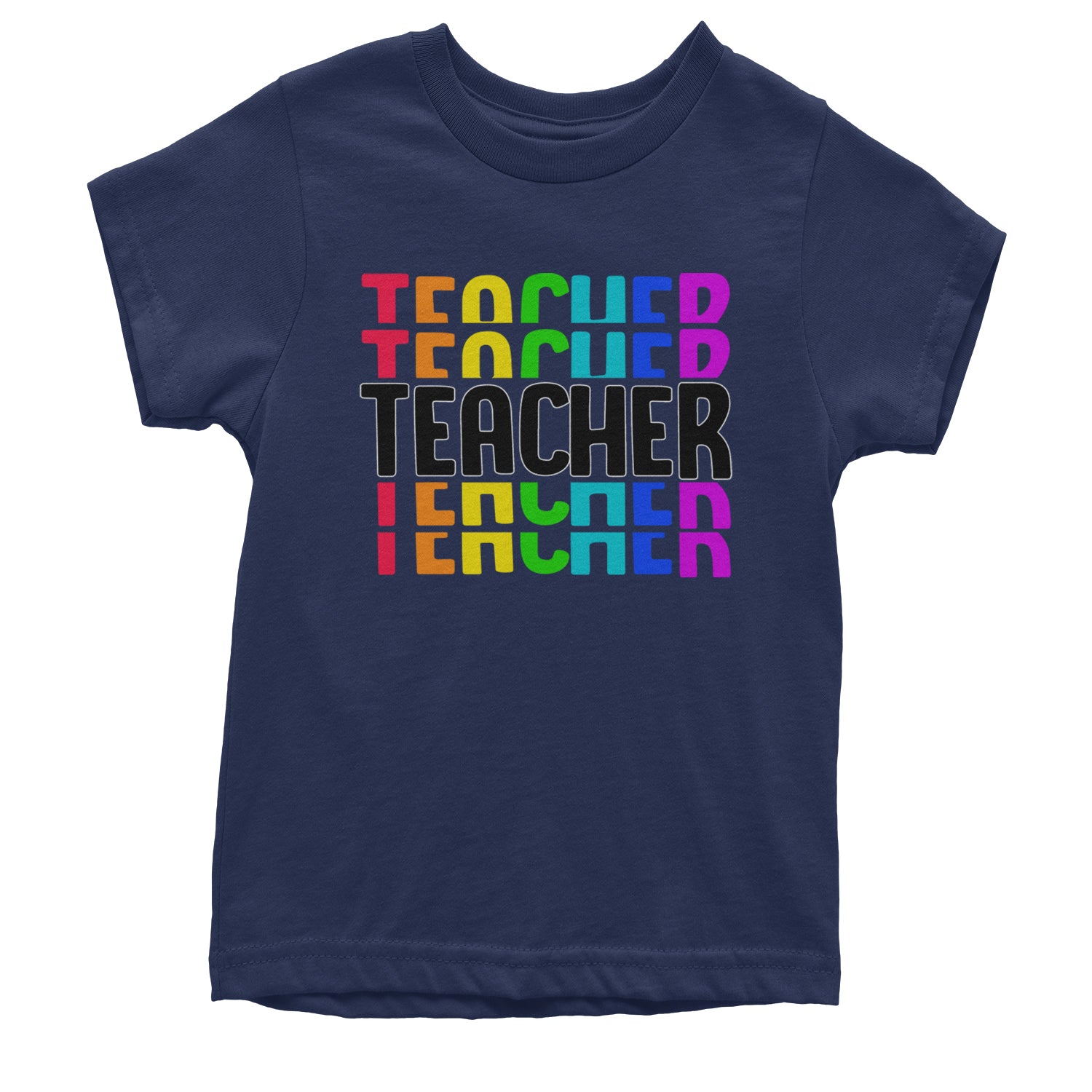 Teacher Repeated Rainbow Pattern Youth T-shirt Navy Blue