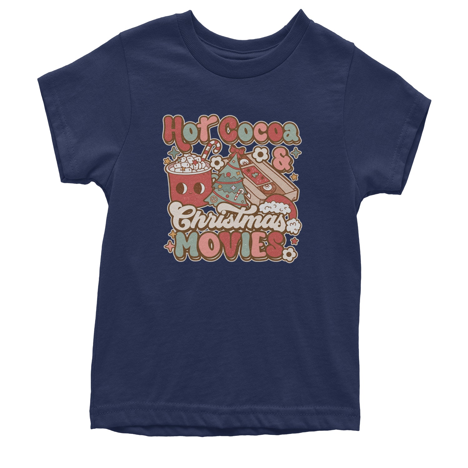 Hot Cocoa And Christmas Movies Holiday Youth T-shirt Navy Blue