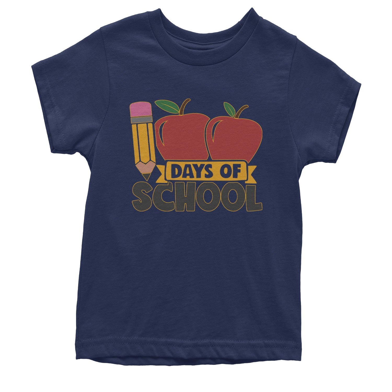 100 Days Of School Apple Pencil Youth T-shirt Navy Blue