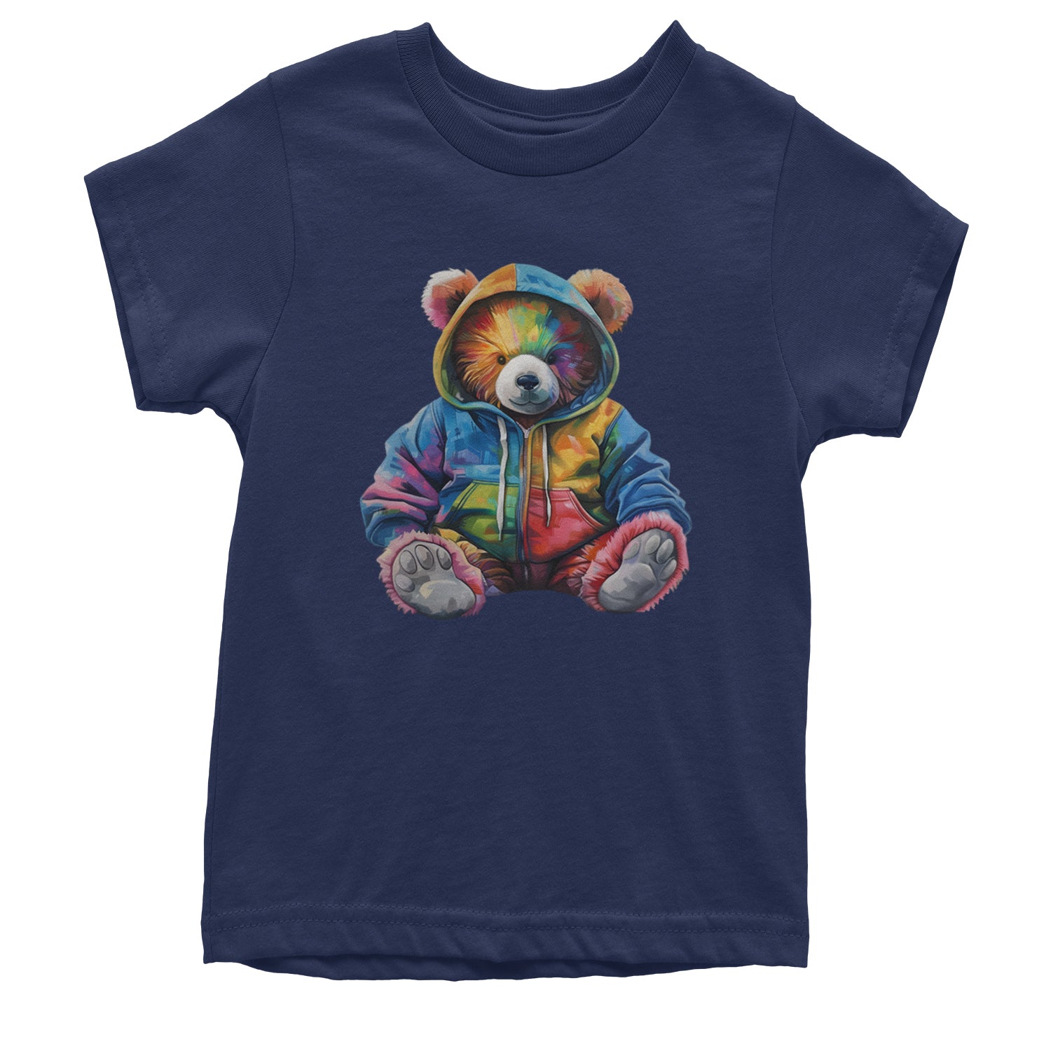 Rainbow Streetwear Urban Graffiti Bear Youth T-shirt Navy Blue