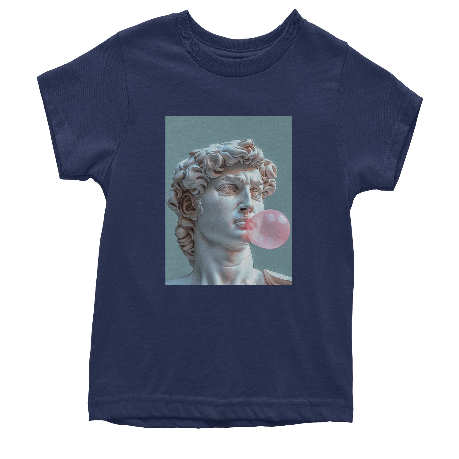 Michelangelo's David with Bubble Gum Contemporary Statue Art Youth T-shirt Navy Blue