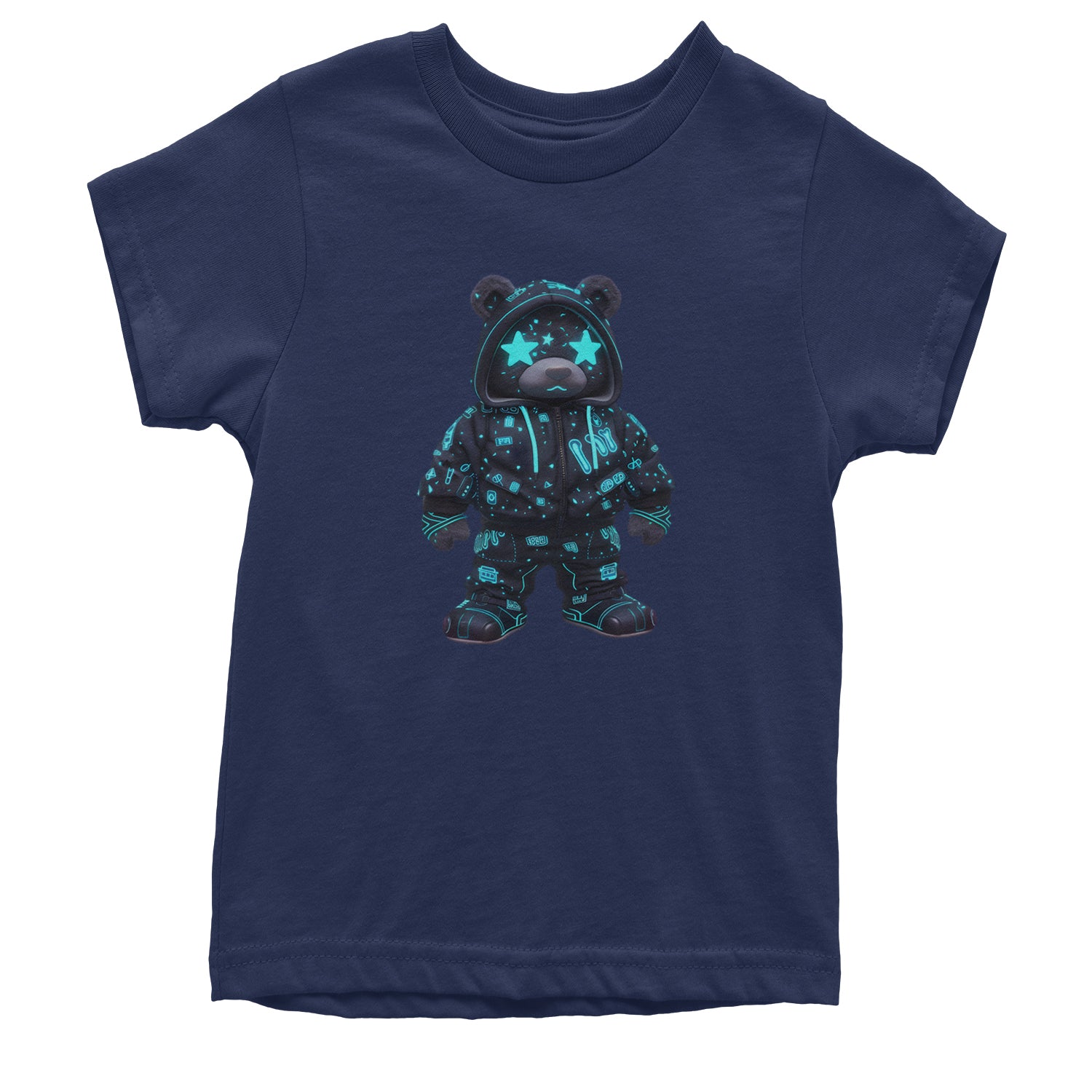 Starry Eyed Vaporwave Urban Graffiti Bear Youth T-shirt Navy Blue