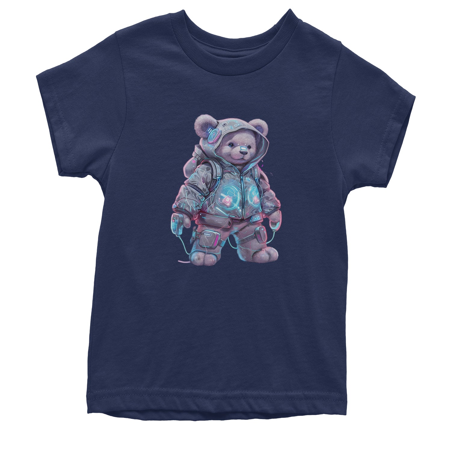 Cyberpunk Adventure Urban Graffiti Bear Youth T-shirt Navy Blue