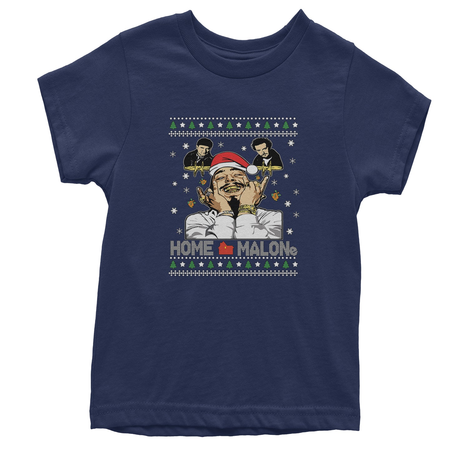 Home Malone Ugly Christmas Youth T-shirt Navy Blue