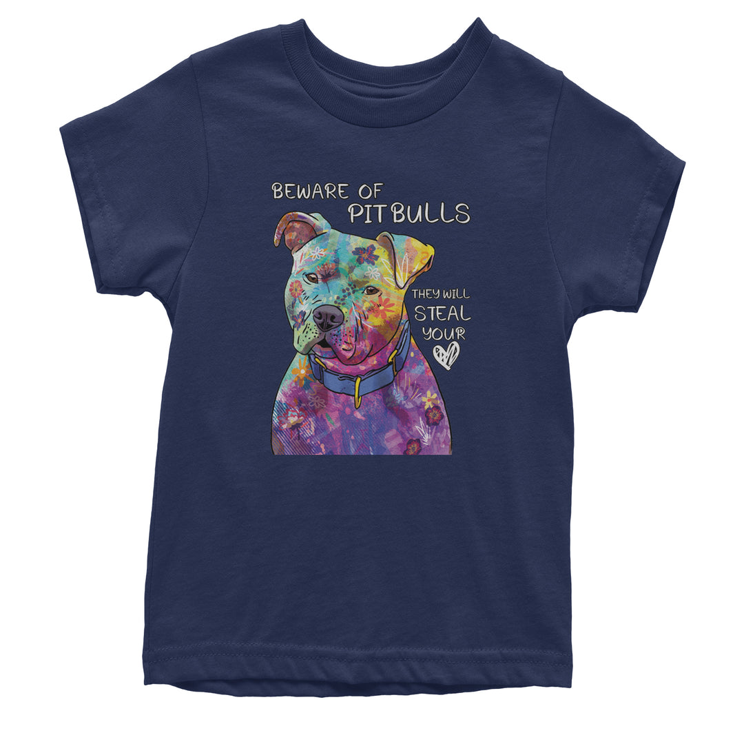 Beware Of Pit Bulls, They Will Steal Your Heart  Youth T-shirt Navy Blue