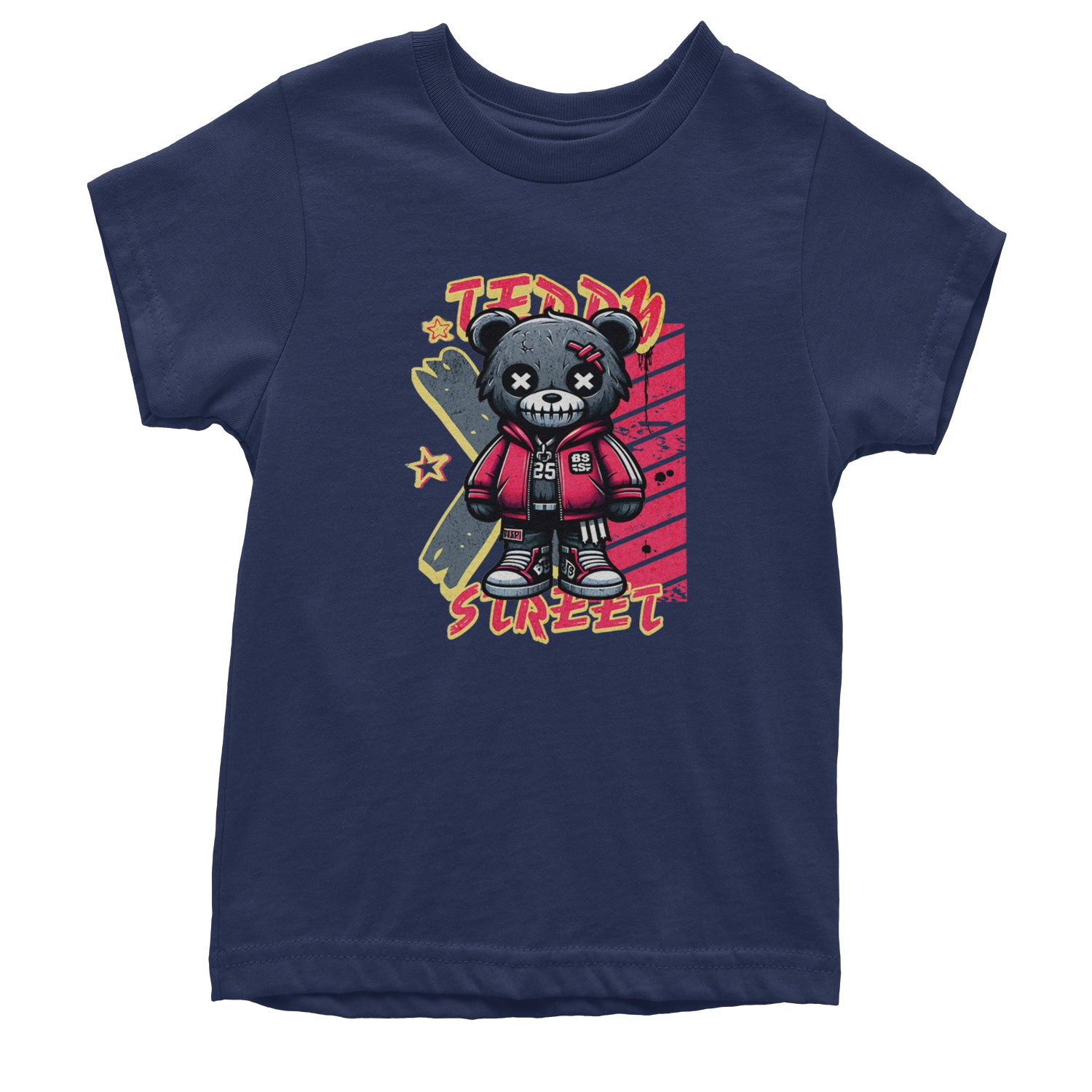 Teddy Attitude Urban Graffiti Bear Youth T-shirt Navy Blue