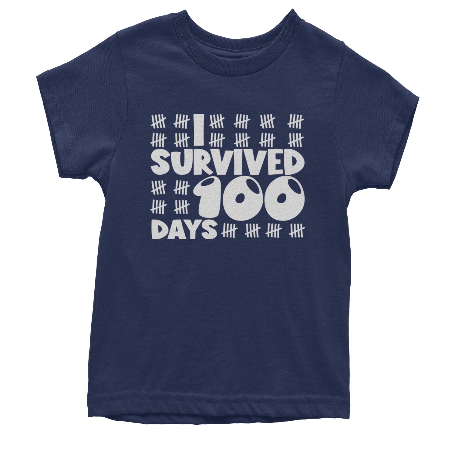 I Survived 100 Days Tally Marks Youth T-shirt Navy Blue