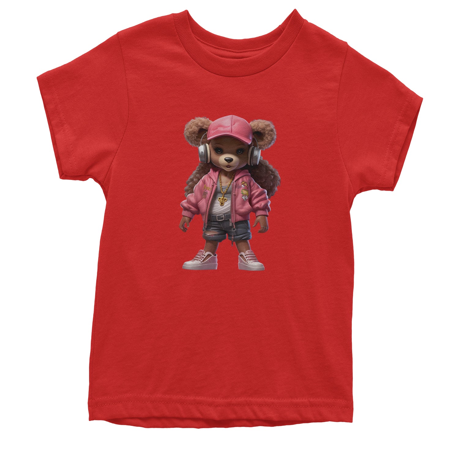 Pink Female Urban Graffiti Bear Youth T-shirt Red