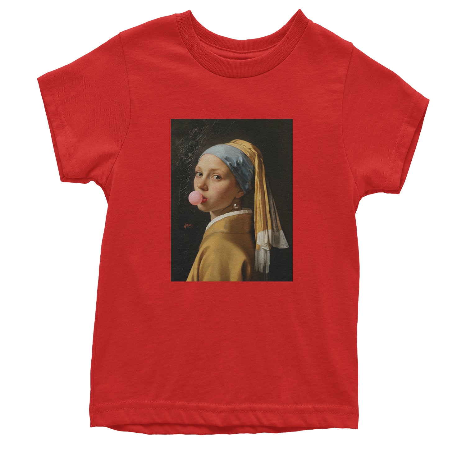 Girl with a Pearl Earring Bubble Gum Contemporary Art Youth T-shirt Red