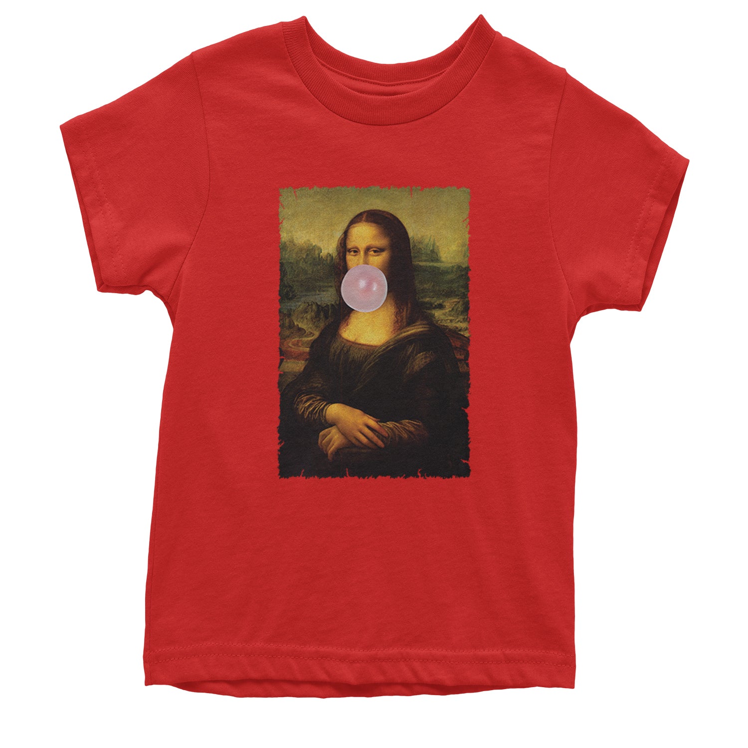 Mona Lisa Smile Pink Bubble Gum Da Vinci Icon Youth T-shirt Red