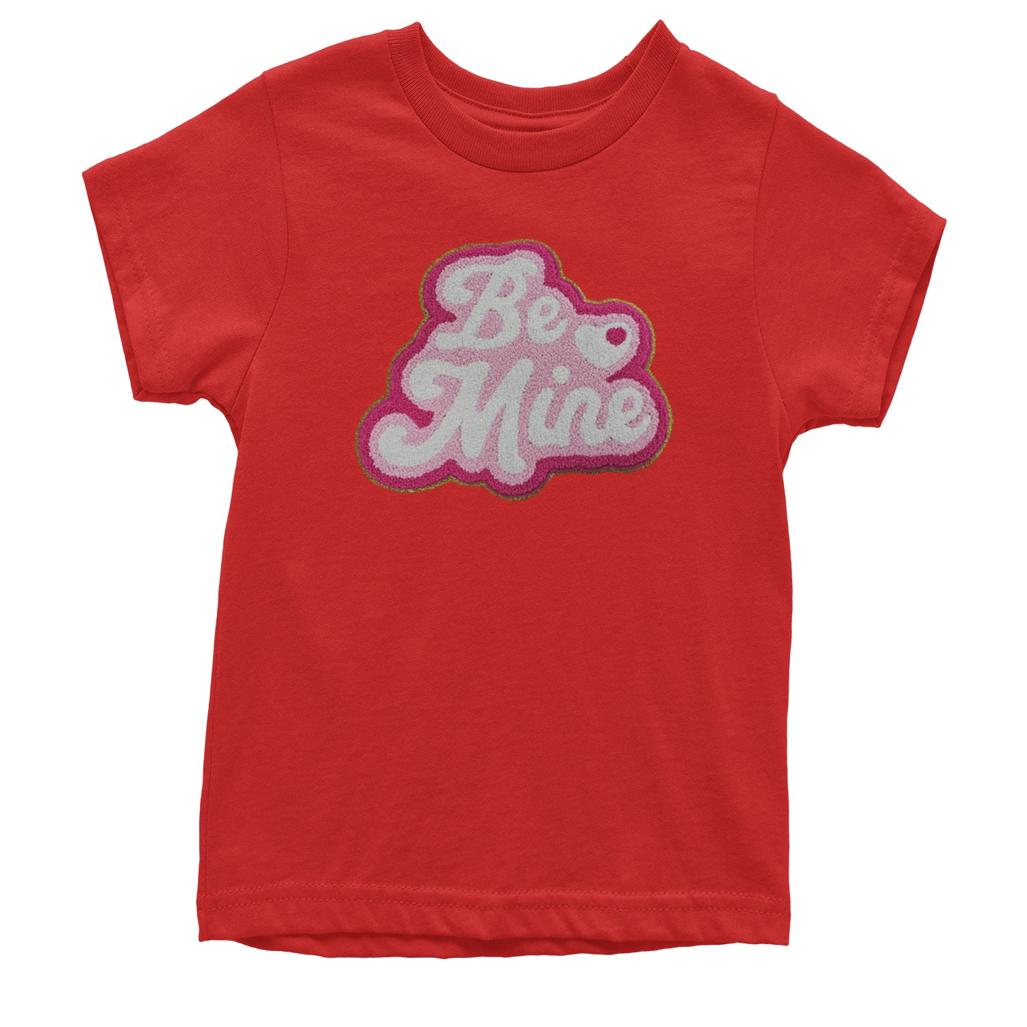 Be Mine Chenille Patch Valentines Days Youth T-shirt Red