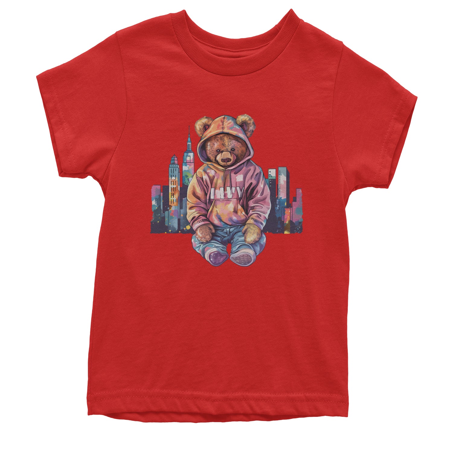 City Skyline Urban Graffiti Bear Youth T-shirt Red