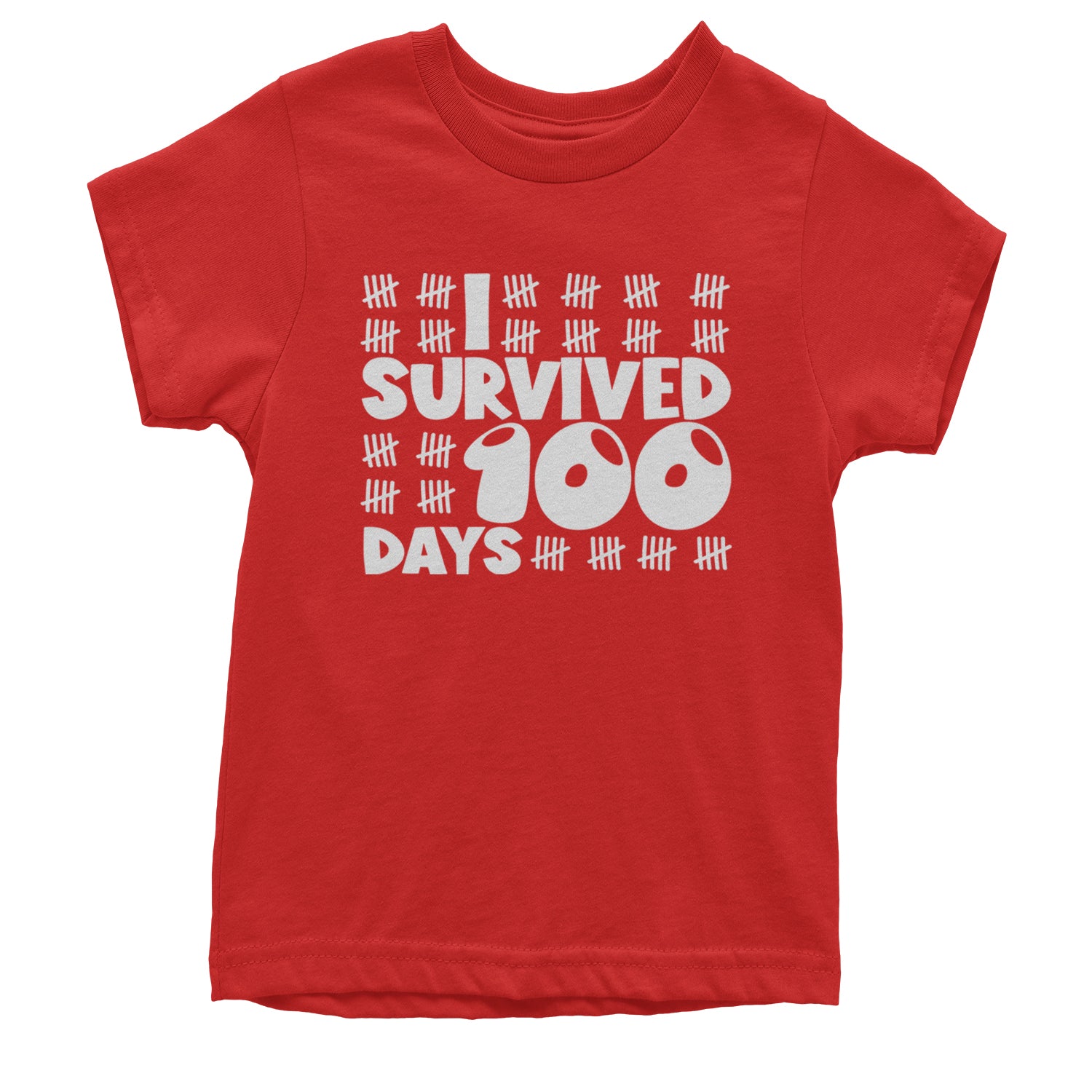 I Survived 100 Days Tally Marks Youth T-shirt Red