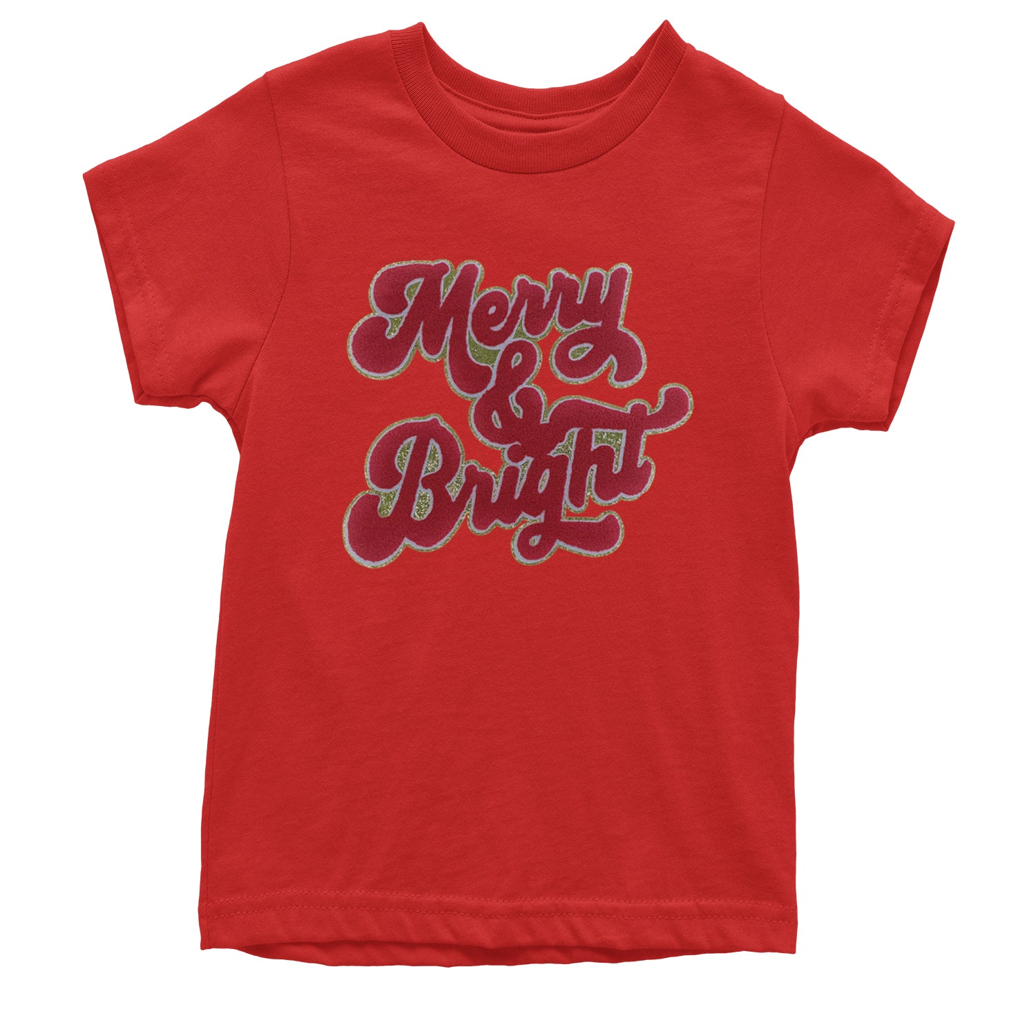 Merry & Bright Chenille Glitter Youth T-shirt Red