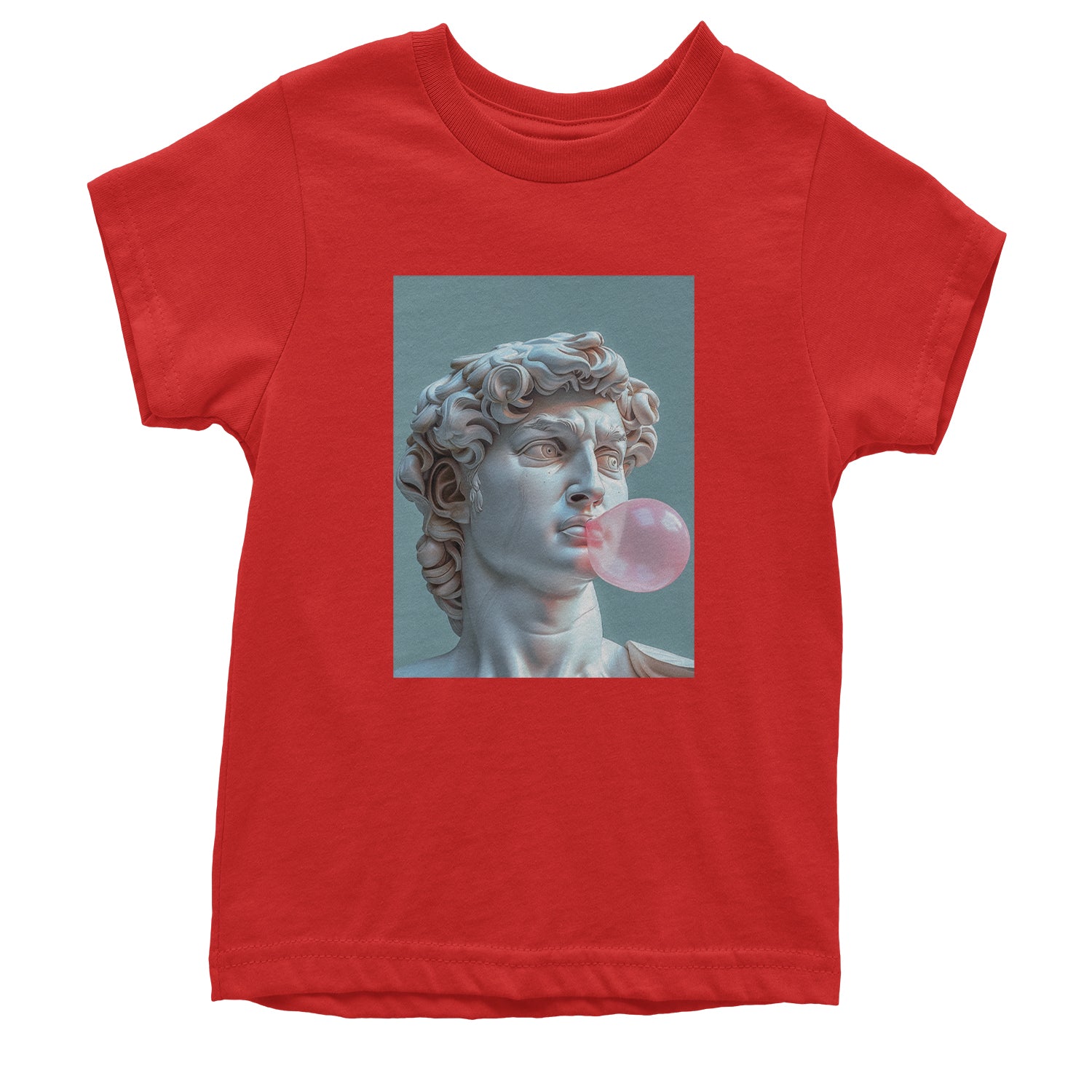 Michelangelo's David with Bubble Gum Contemporary Statue Art Youth T-shirt Red