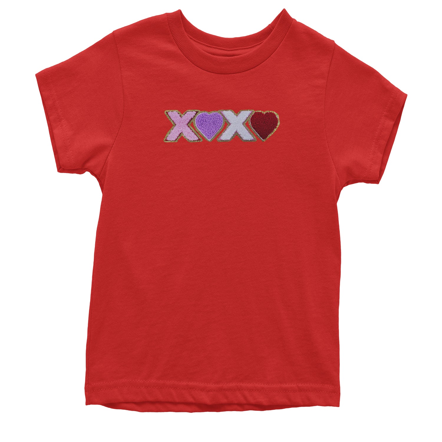 XOXO Chenille Patch Valentines Days Youth T-shirt Red