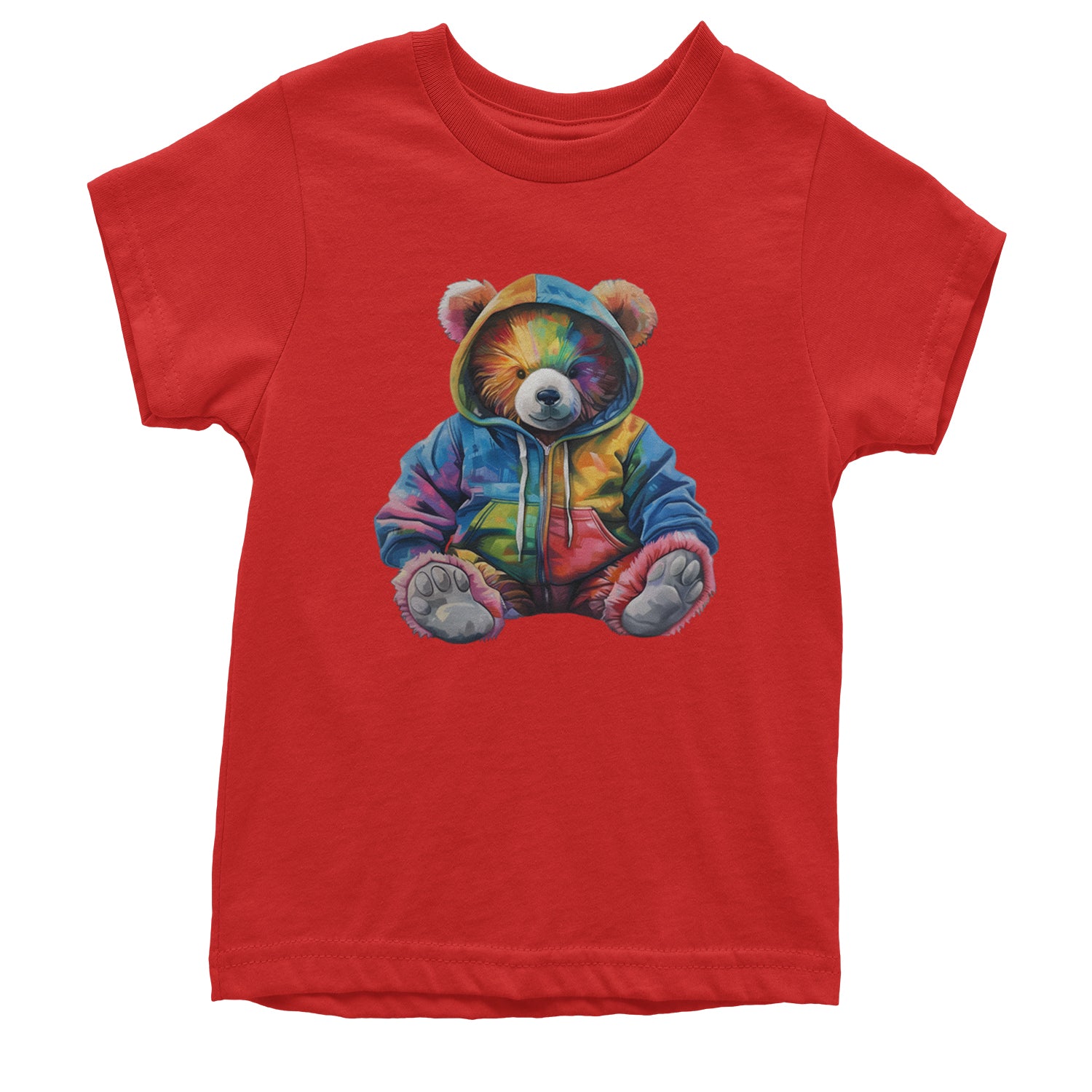 Rainbow Streetwear Urban Graffiti Bear Youth T-shirt Red