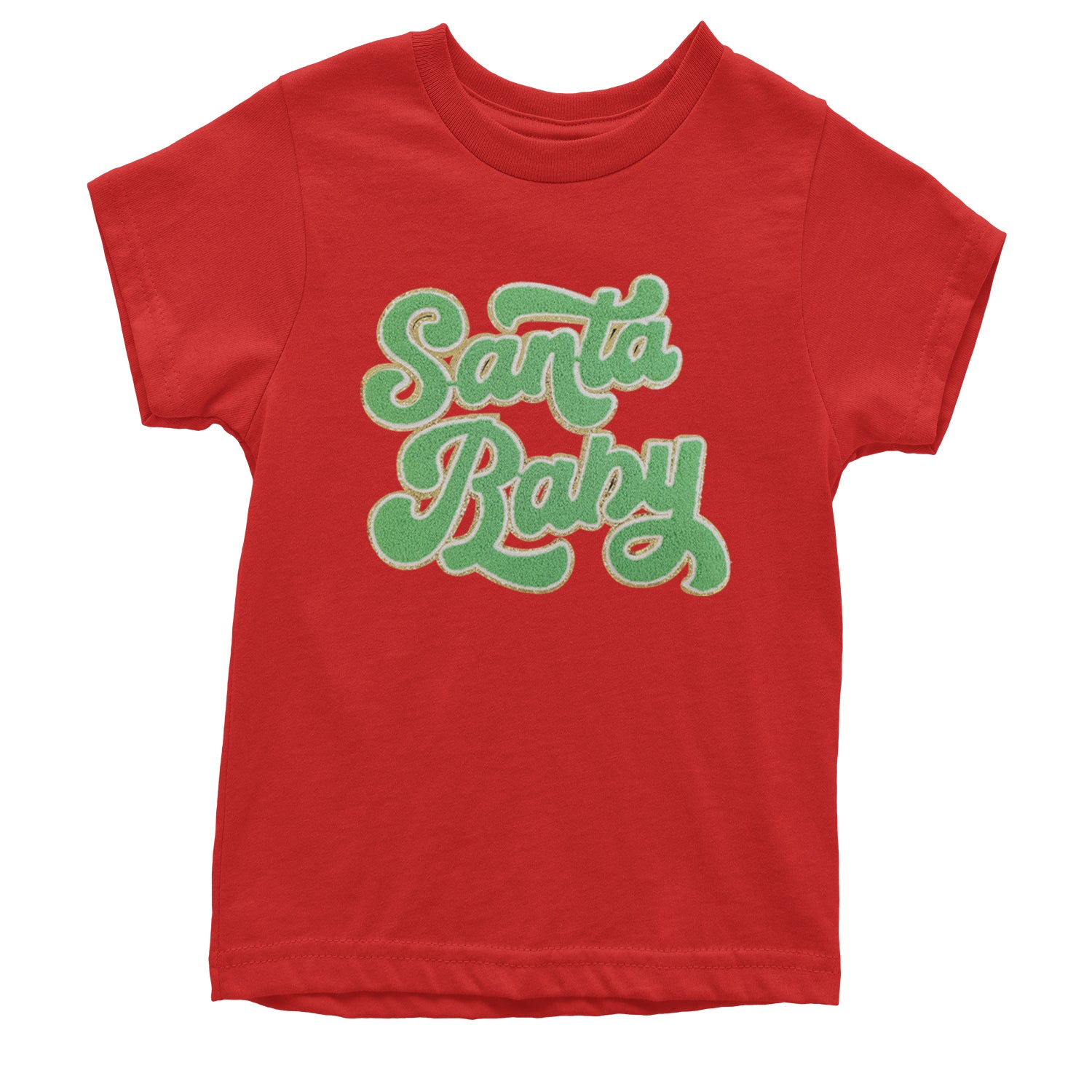 Green Santa Baby Chenille Patch Youth T-shirt Red