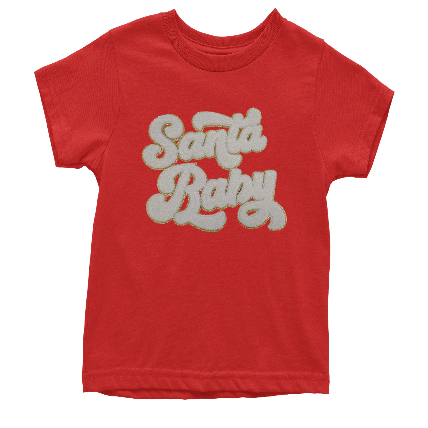 White Santa Baby Chenille Patch Youth T-shirt Red