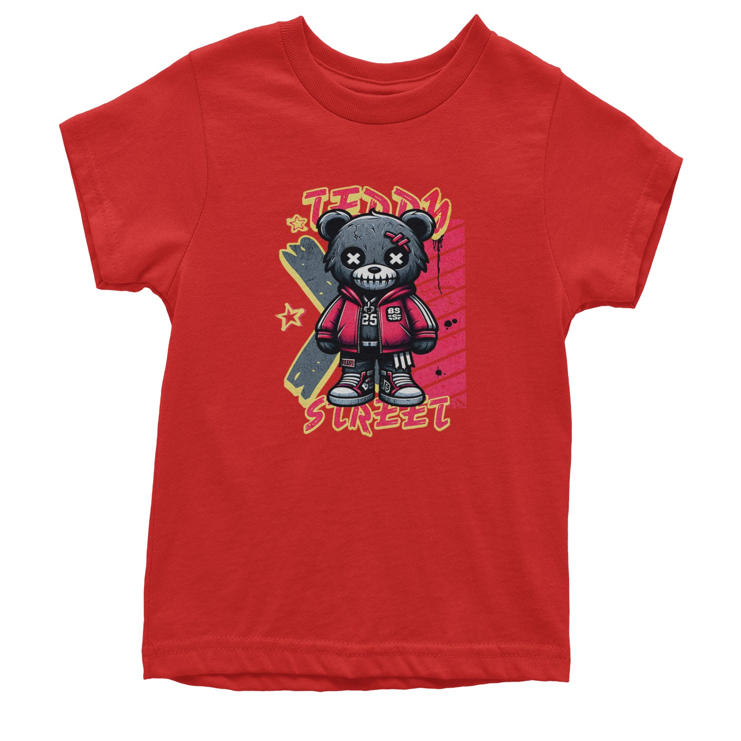 Teddy Attitude Urban Graffiti Bear Youth T-shirt Red