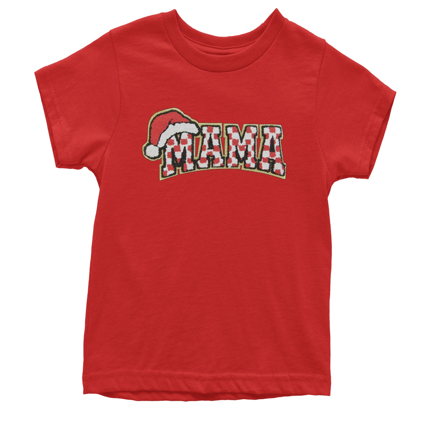 Mama Santa Hat Chenille Patch Youth T-shirt Red