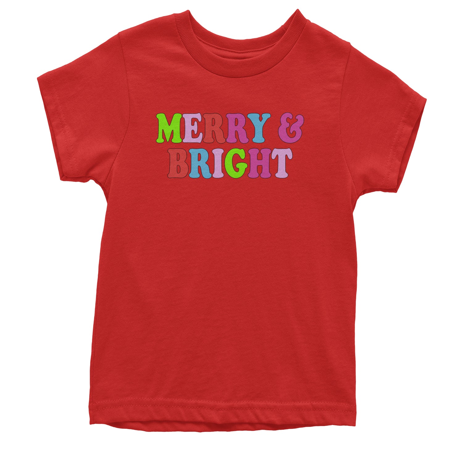 Merry and Bright Festive Christmas Holiday Youth T-shirt Red