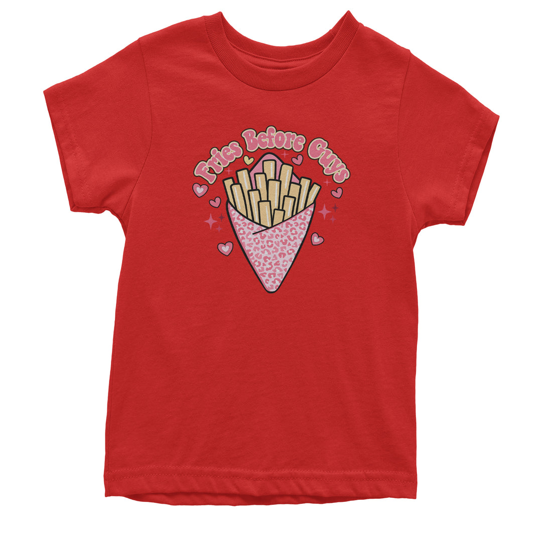 Fries Before Guys graphic on Kids' Heavyweight Cotton T-Shirt in Red