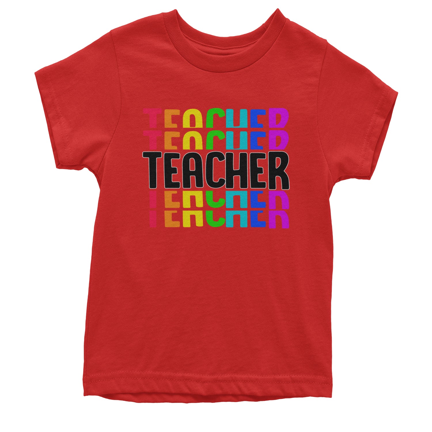 Teacher Repeated Rainbow Pattern Youth T-shirt Red