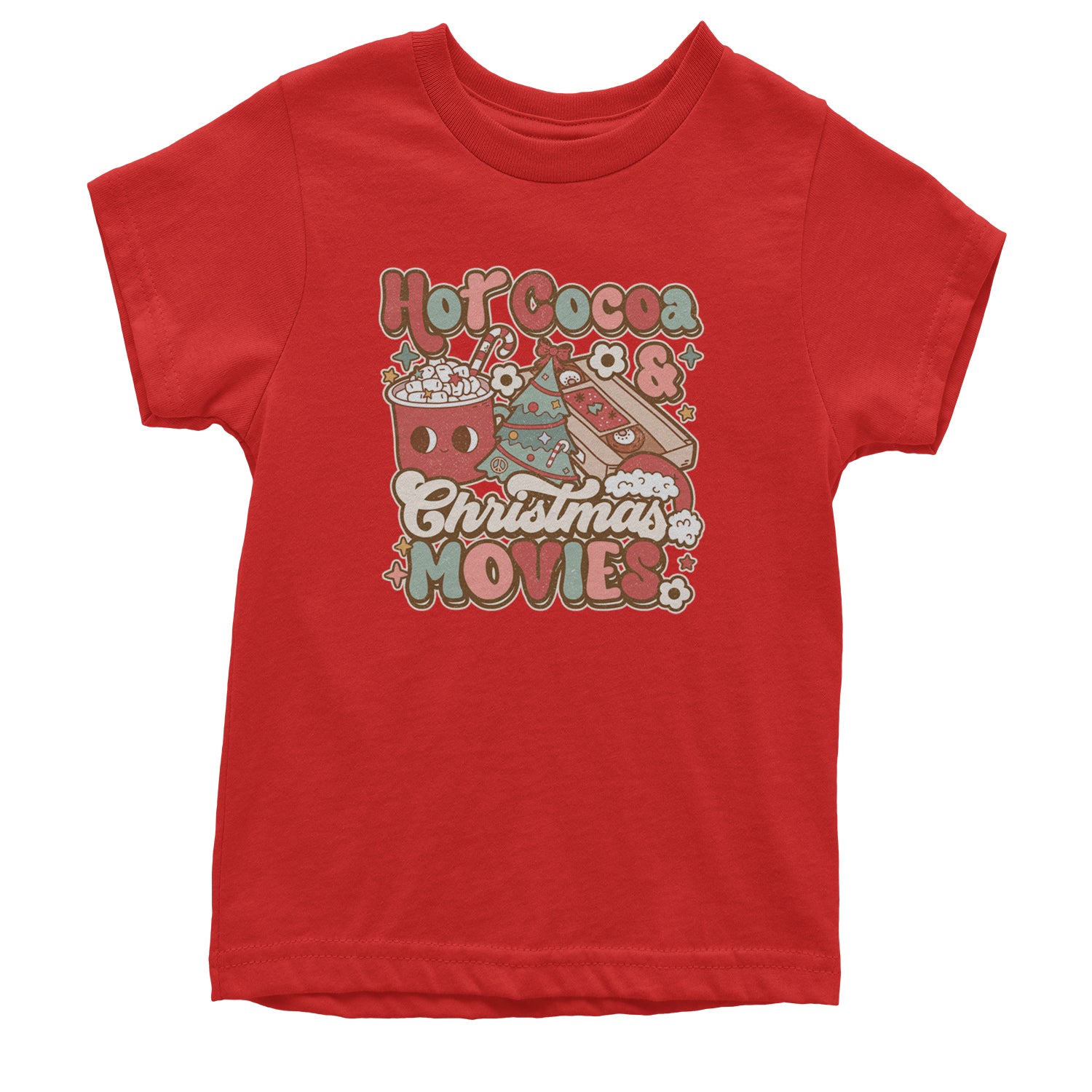 Hot Cocoa And Christmas Movies Holiday Youth T-shirt Red