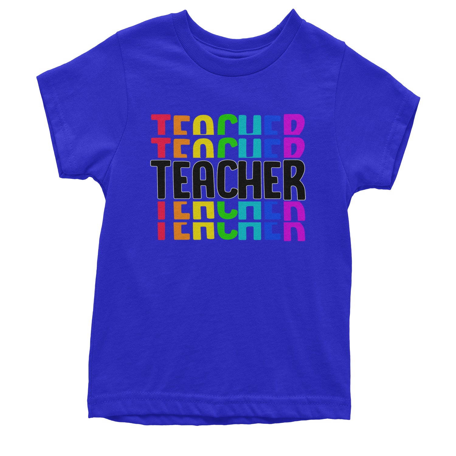 Teacher Repeated Rainbow Pattern Youth T-shirt Royal Blue