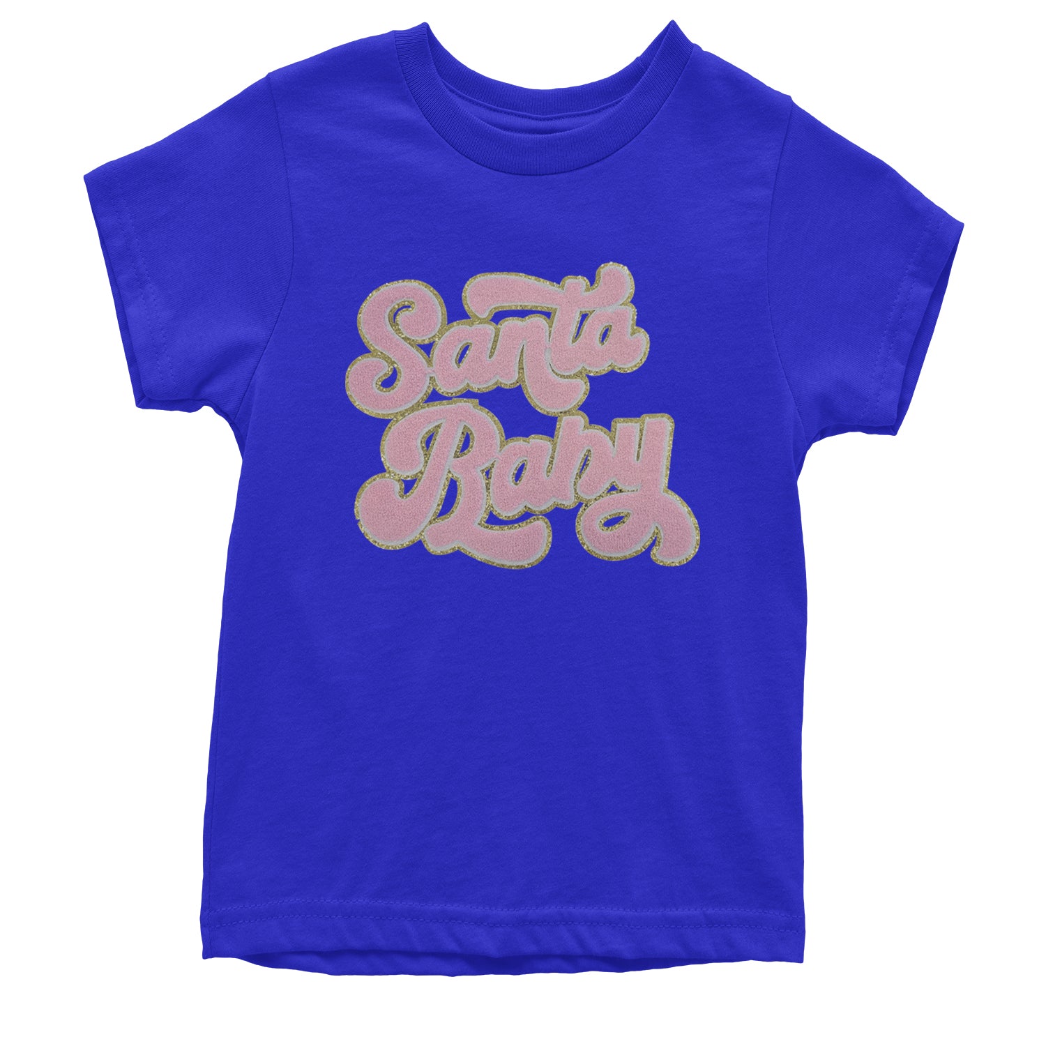 Pink Santa Baby Chenille Patch Youth T-shirt Royal Blue