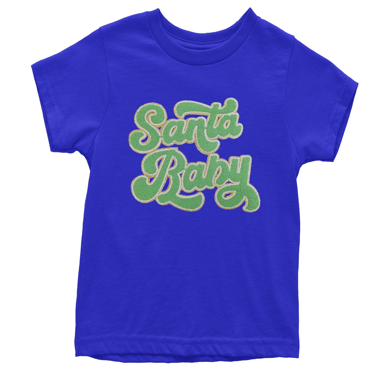 Green Santa Baby Chenille Patch Youth T-shirt Royal Blue