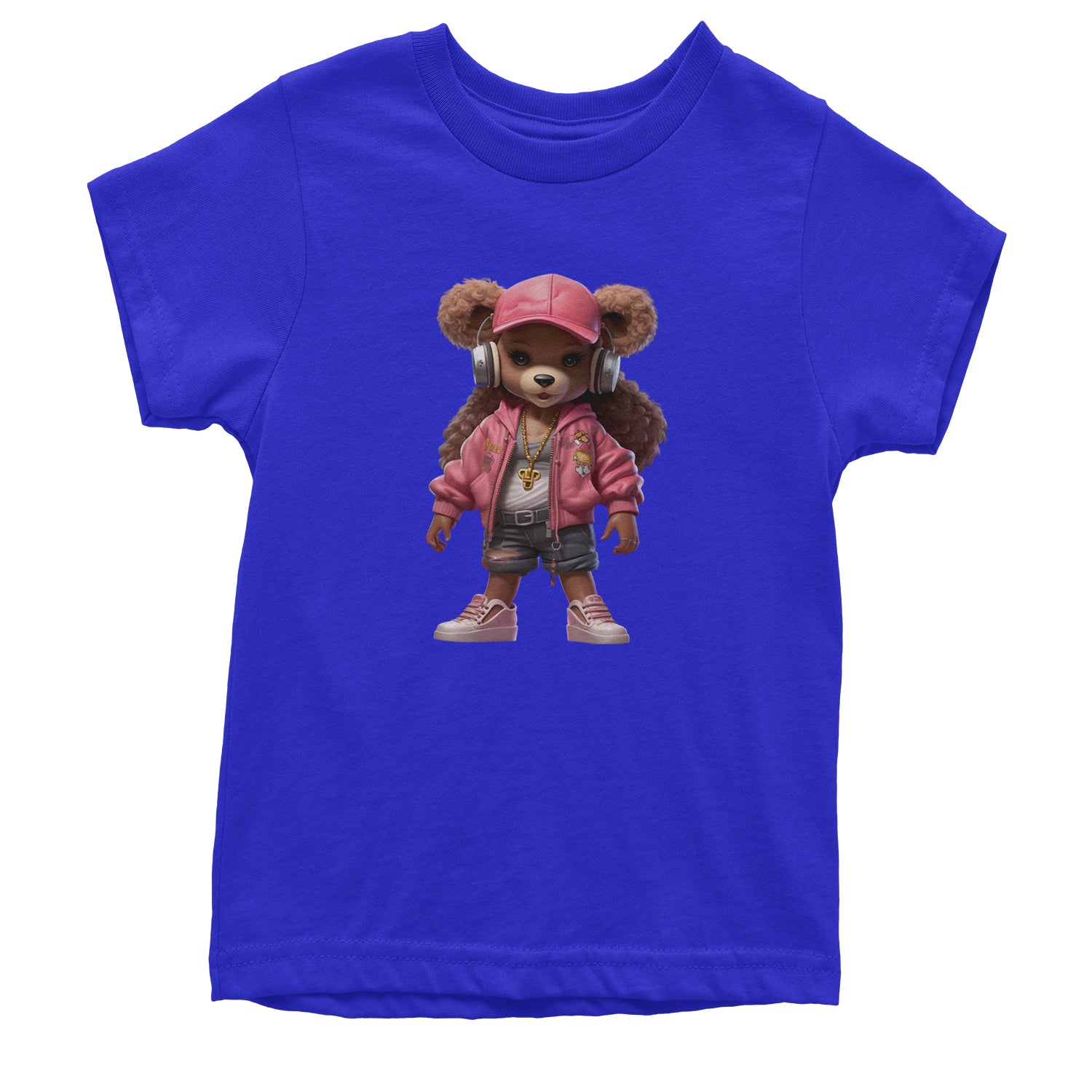 Pink Female Urban Graffiti Bear Youth T-shirt Royal Blue