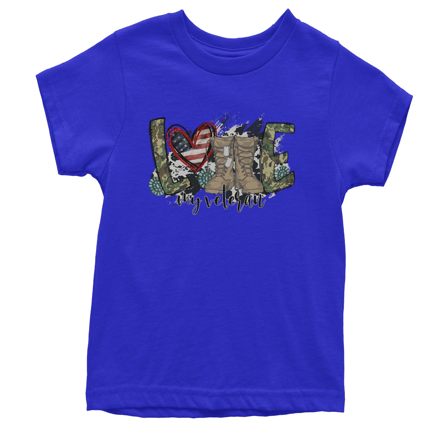 Love My Veteran Honor Veterans Day Youth T-shirt Royal Blue