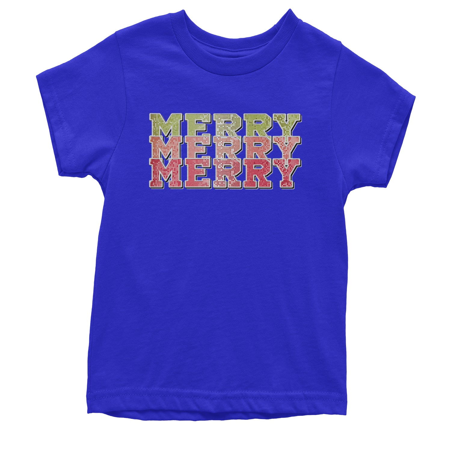 Merry Merry Merry Faux Sequins Youth T-shirt Royal Blue