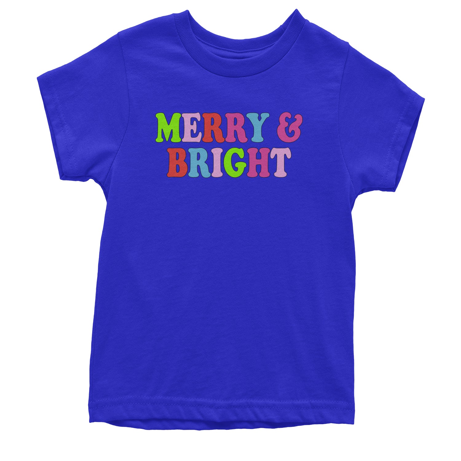 Merry and Bright Festive Christmas Holiday Youth T-shirt Royal Blue