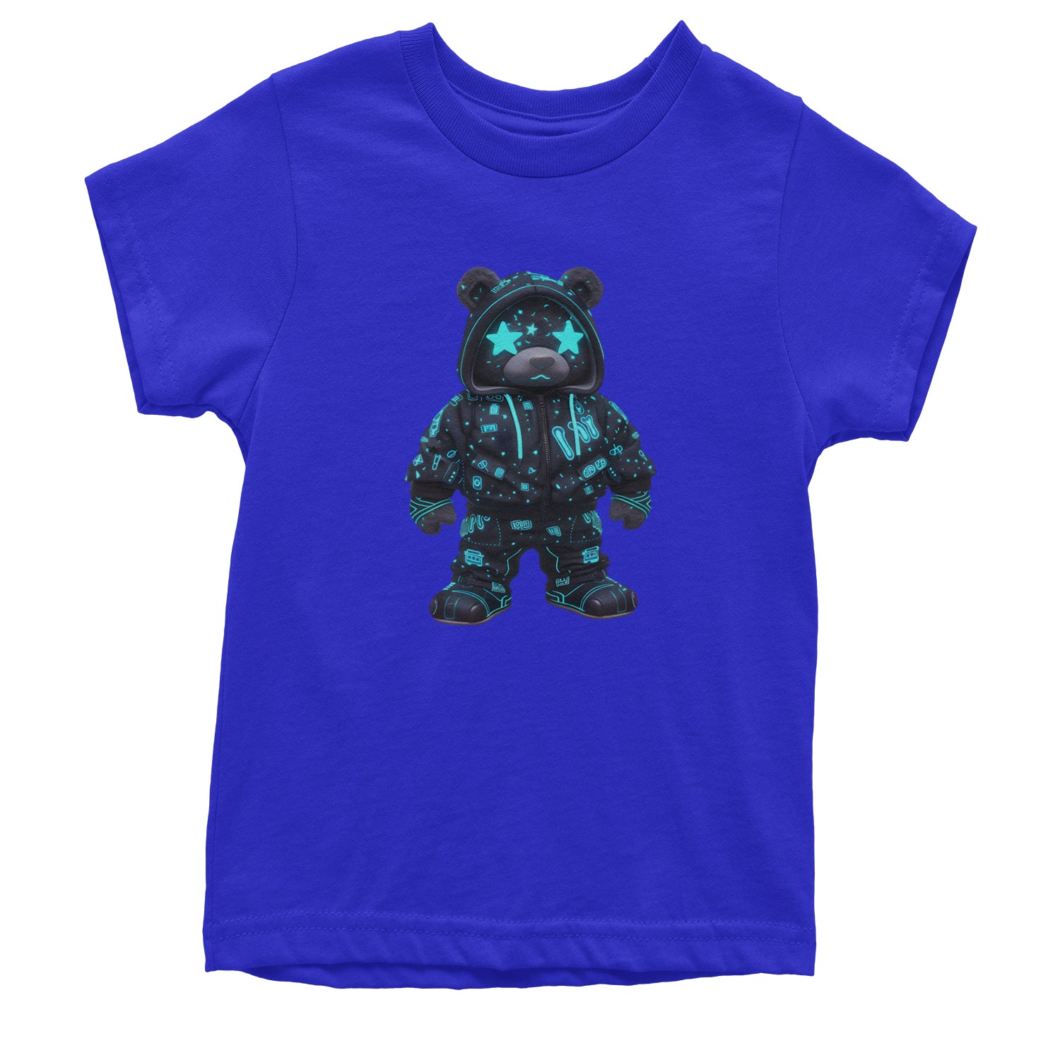 Starry Eyed Vaporwave Urban Graffiti Bear Youth T-shirt Royal Blue