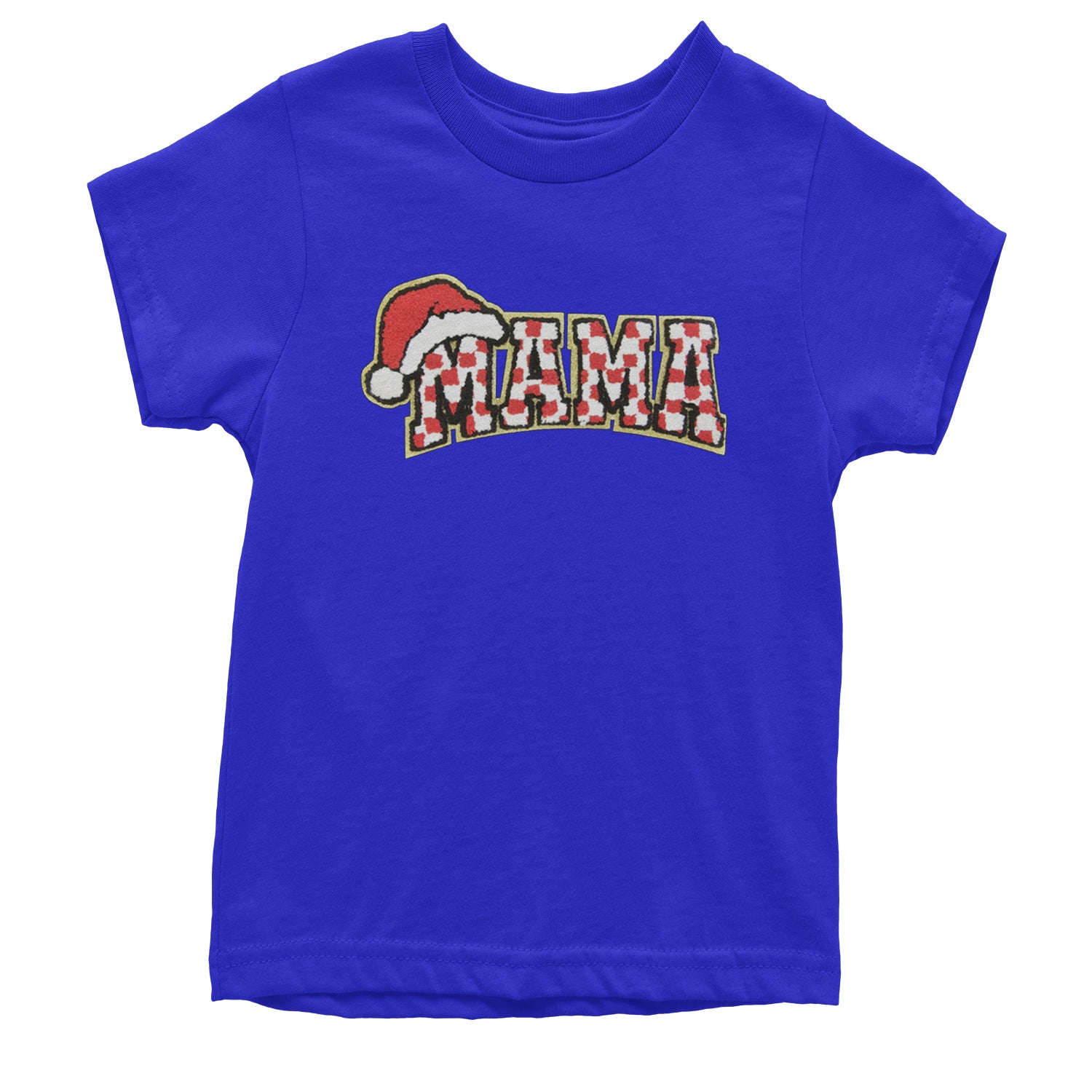 Mama Santa Hat Chenille Patch Youth T-shirt Royal Blue