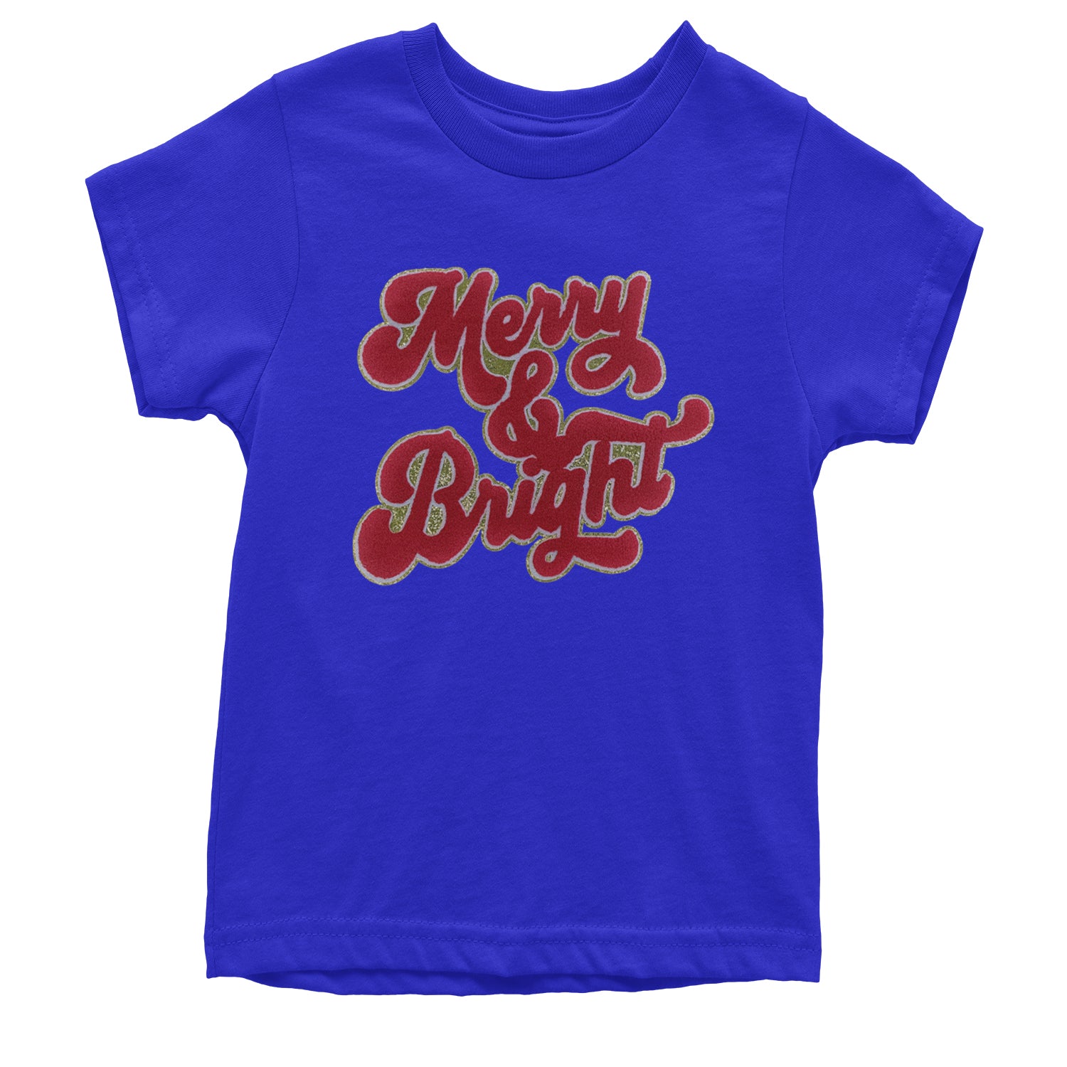 Merry & Bright Chenille Glitter Youth T-shirt Royal Blue