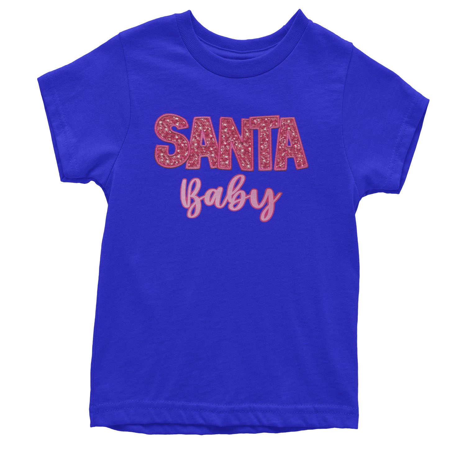 Santa Baby Faux Patch and Sequins Youth T-shirt Royal Blue