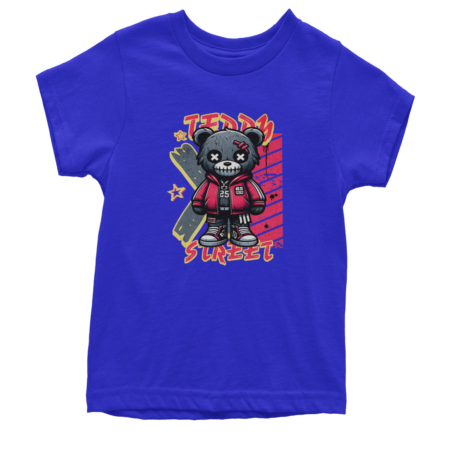 Teddy Attitude Urban Graffiti Bear Youth T-shirt Royal Blue