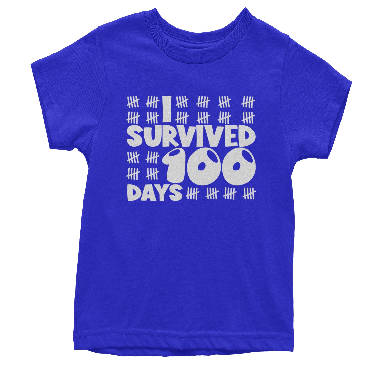 I Survived 100 Days Tally Marks Youth T-shirt Royal Blue